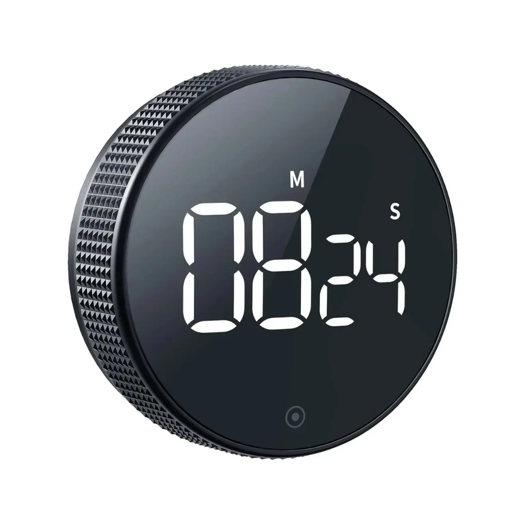 Round Digital Countdown Timer LED Display Rotating Knob with Alarm, Countdown and Count Up, Black, Pomodoro
