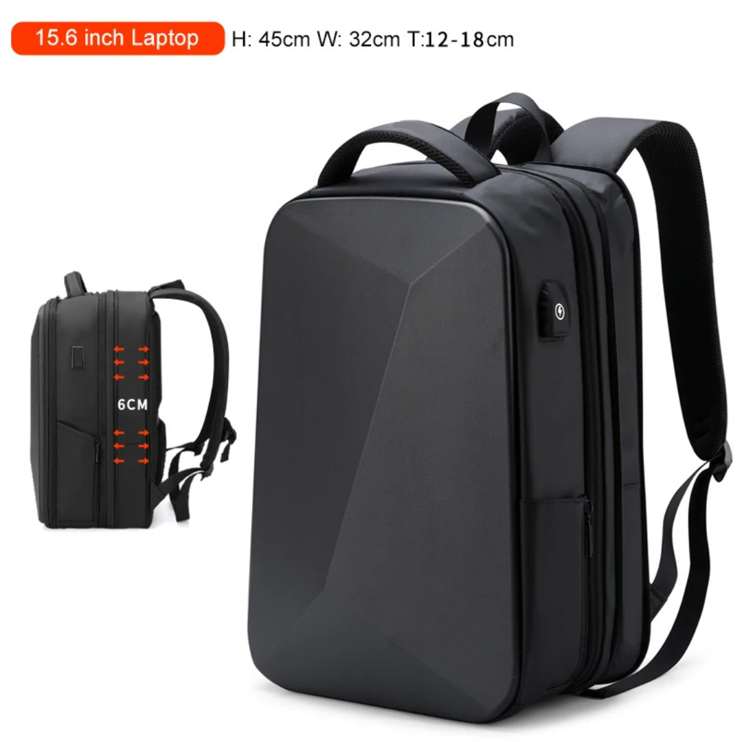 Expandable Water-Resistant and Anti-Theft Business Backpack with TSA Lock and USB Port, 15.6 Inch Laptop, Black