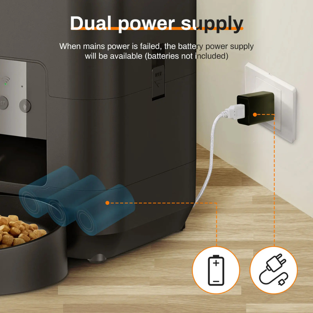 Automatic WiFi Pet Feeder with Programmable Meal Scheduler, Smart Cat Dog Food Dispenser, 2L, Black