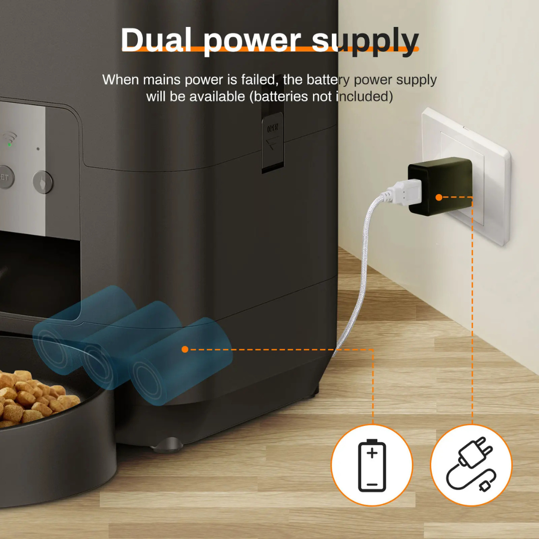 Automatic WiFi Pet Feeder with Programmable Meal Scheduler, Smart Cat Dog Food Dispenser, 2L, Black