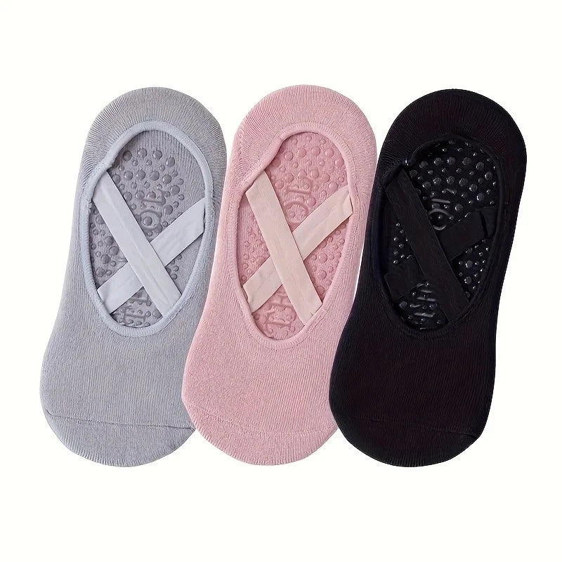 3 Pairs Yoga Pilates Socks Anti Slip Indoor Fitness Dance Socks Women's