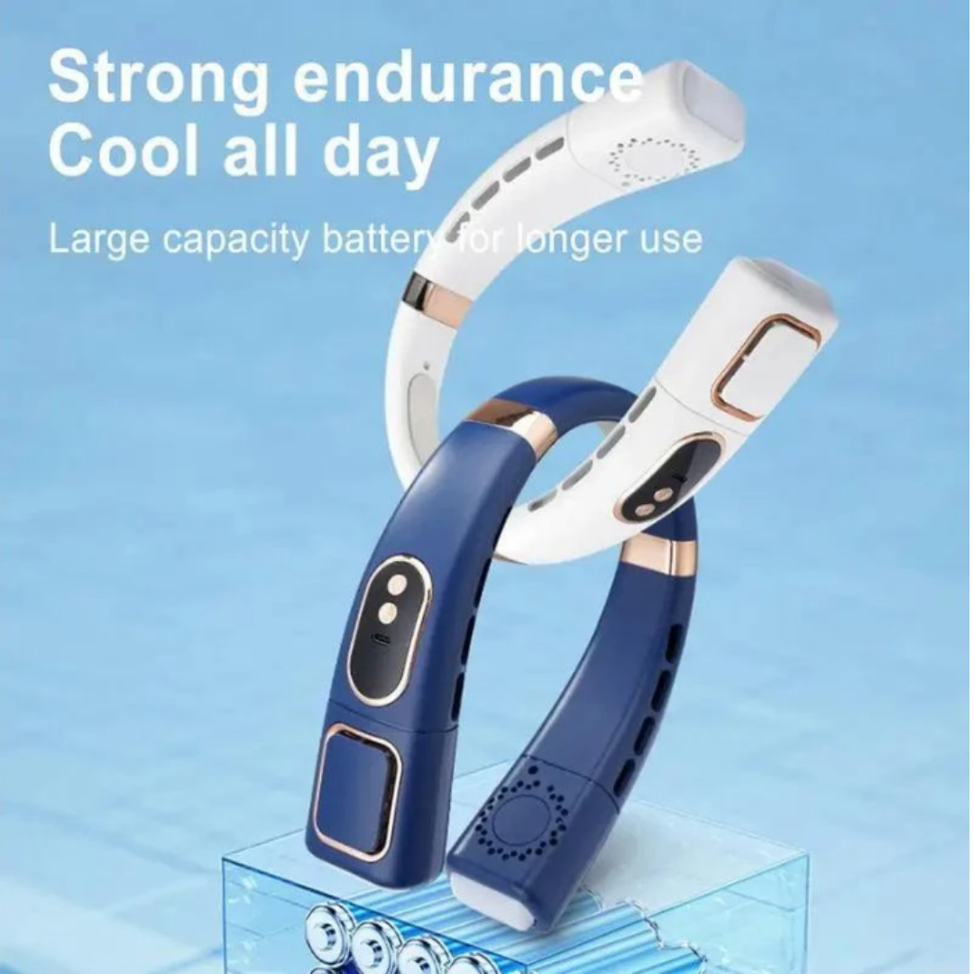 Premium Smart Portable Neck Fan with LED Display, Cooling Ice Ceramic, 5-Speed, Bladeless, Black
