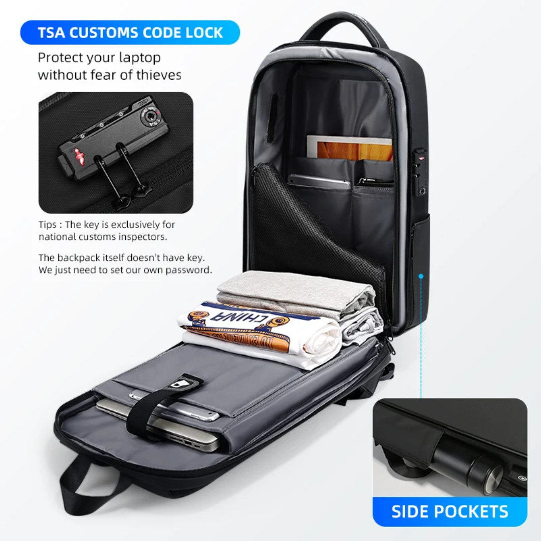 Expandable Water-Resistant and Anti-Theft Business Backpack with TSA Lock and USB Port, 15.6 Inch Laptop, Black