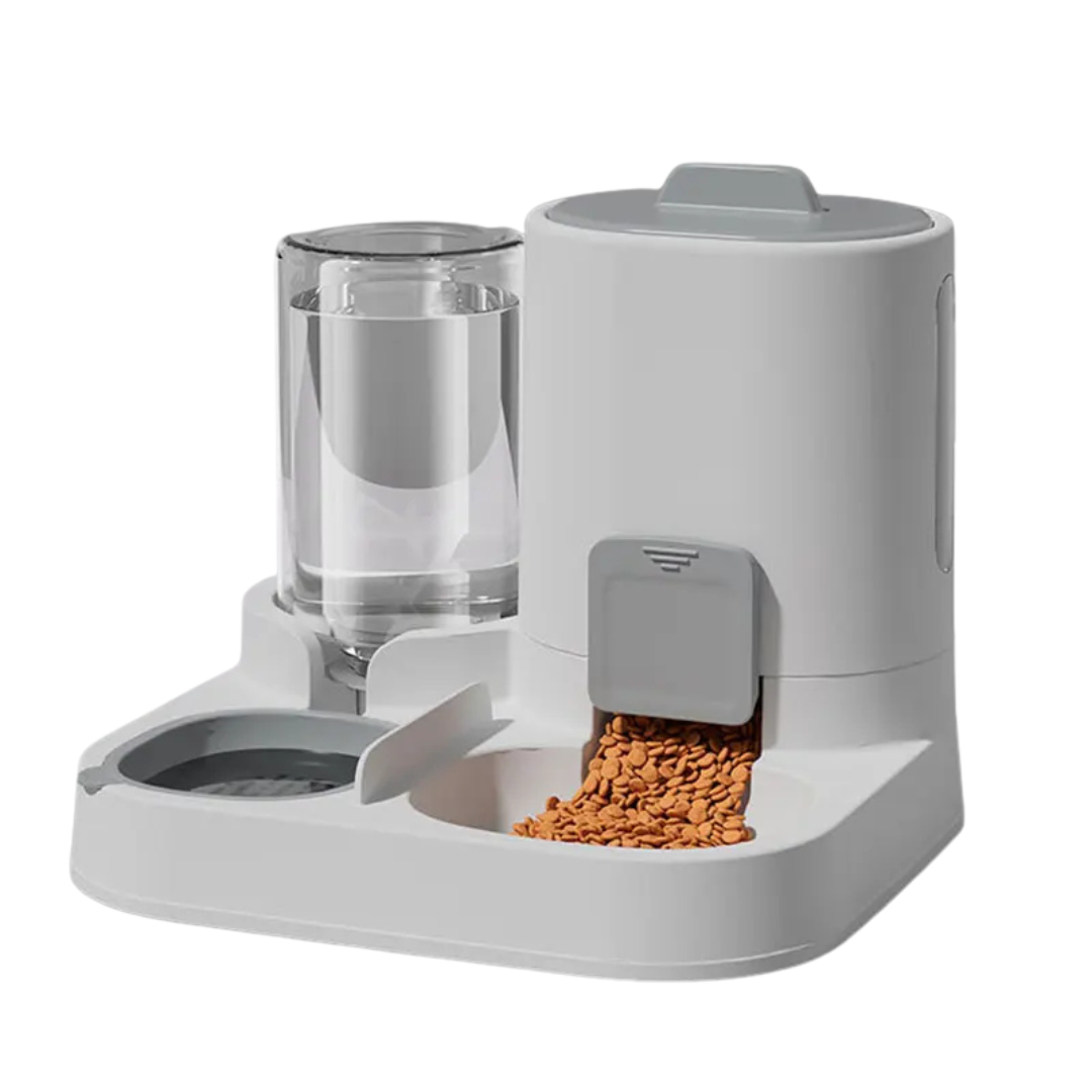 2-in-1 Automatic Pet Feeder and Water Dispenser 1600ml Food, 800ml Water, White and Grey