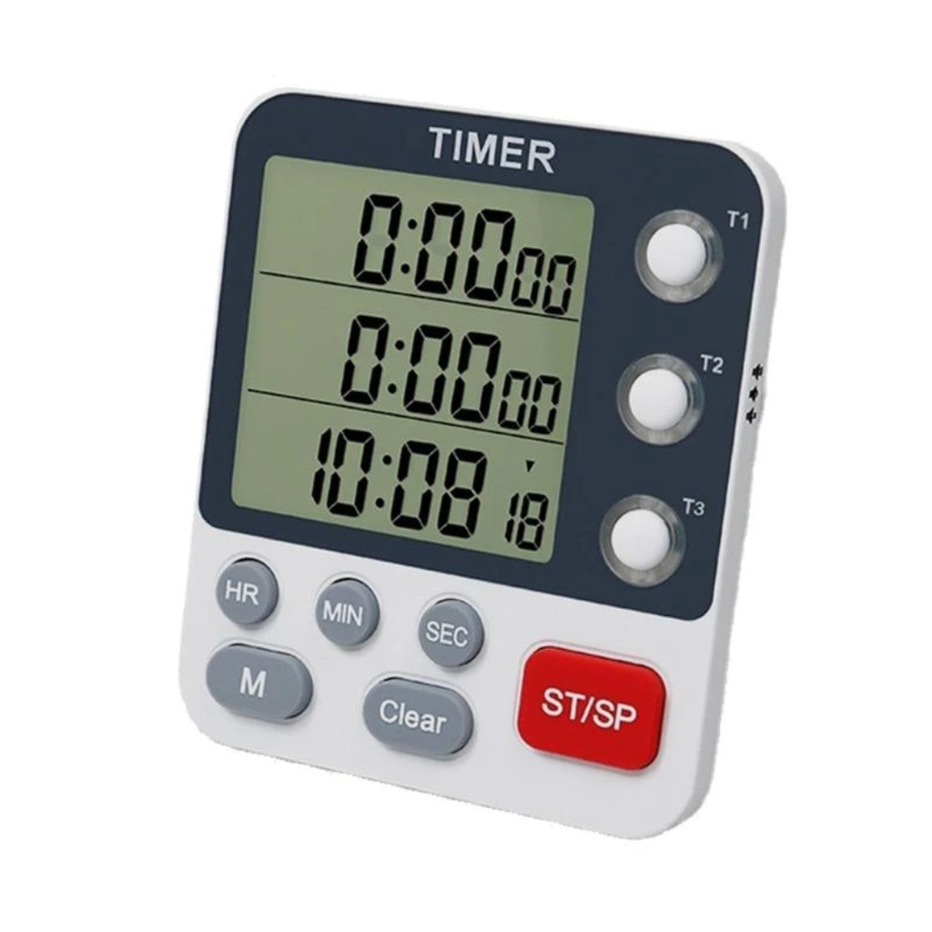 3-Channel Digital Kitchen Timer with LCD Display, Countdown and Stopwatch, Portable