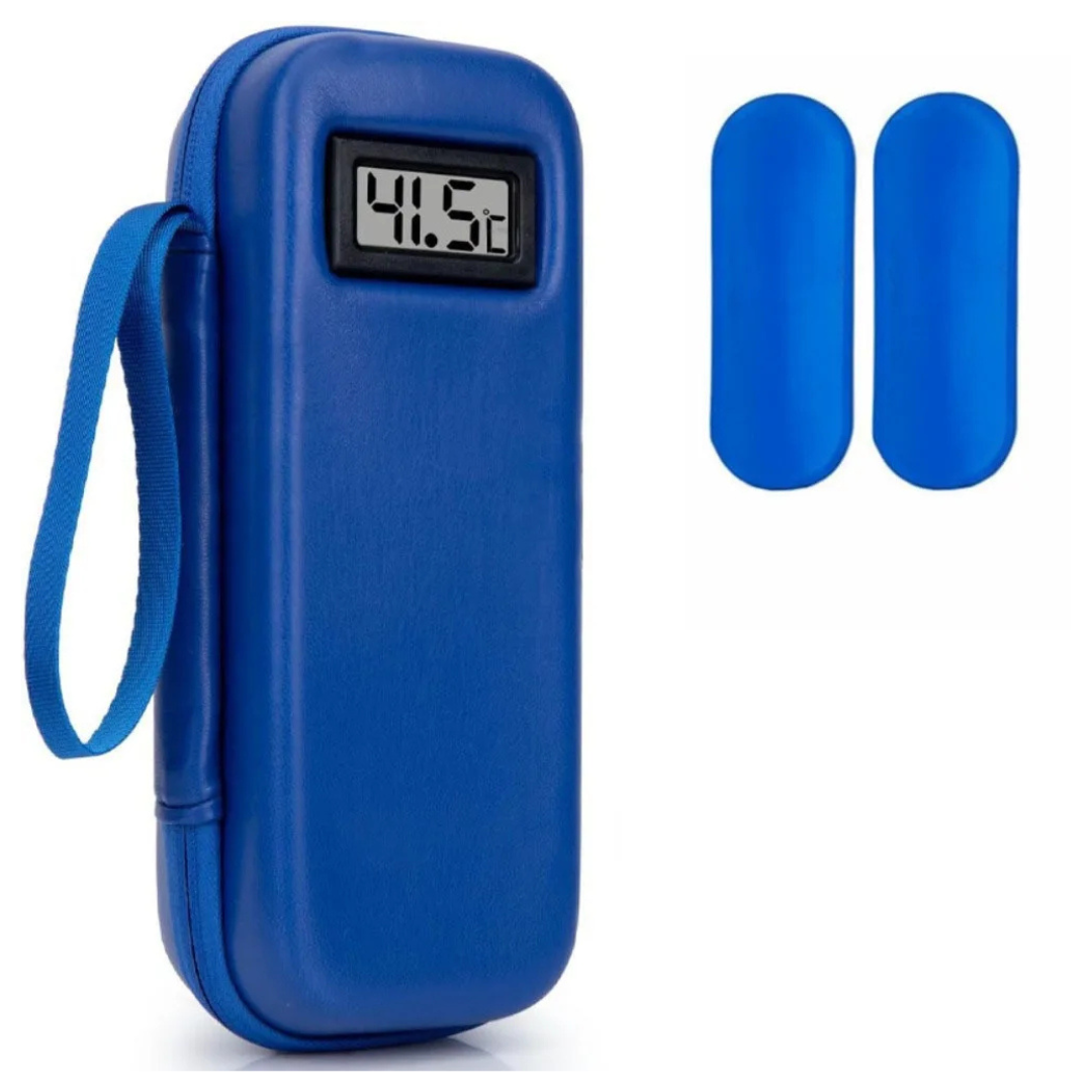 Portable Insulin Cooler Travel Case with Temperature Display and 2 Ice Packs, Blue