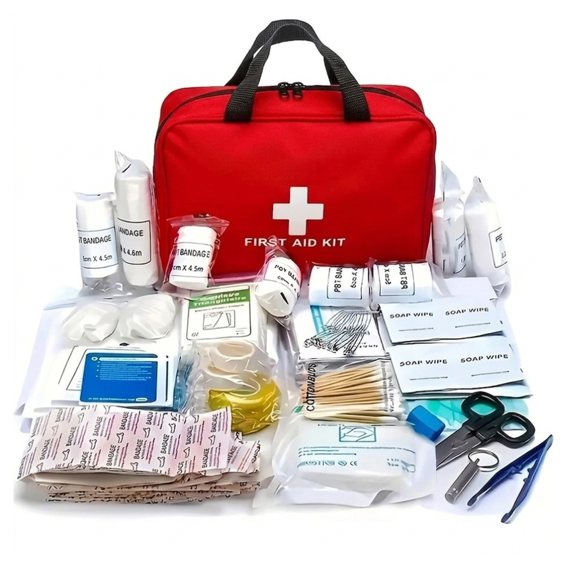 260 Piece Portable First Aid Kit Bag with Bandages, Scissors and Emergency Supplies, Red