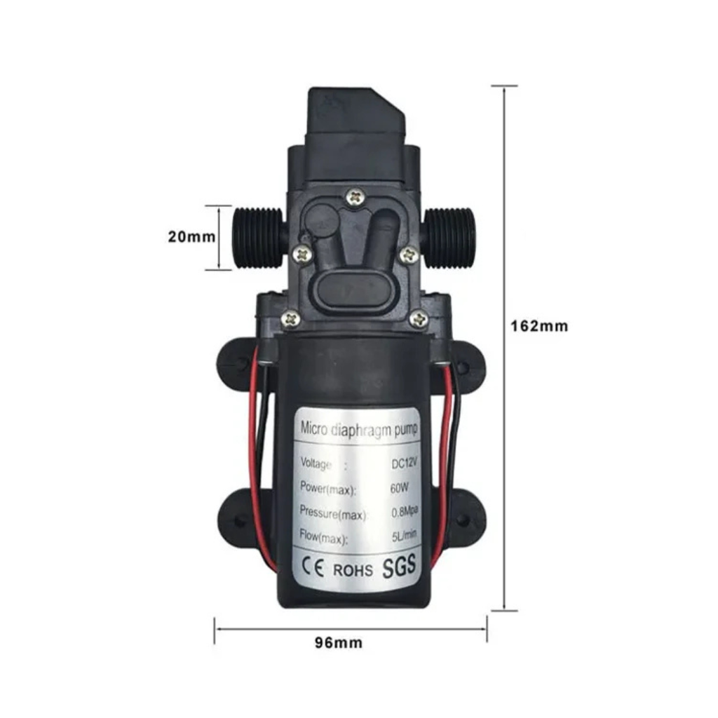 Micro Diaphragm Water Pump Self-Priming 5L/min 0.8MPa, DC 12V 60W