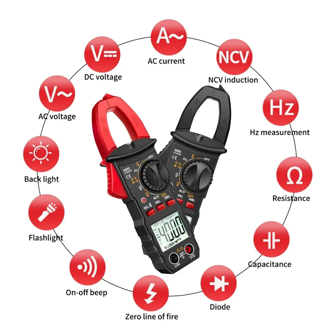 Digital Clamp Meter Multimeter 4000 Count AC DC Voltage Current Resistance Capacitance NCV Tester
