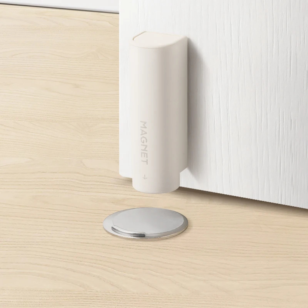 Magnetic Door Stop, Floor Mount, No-Drill Self-Adhesive, Minimalist, Beige