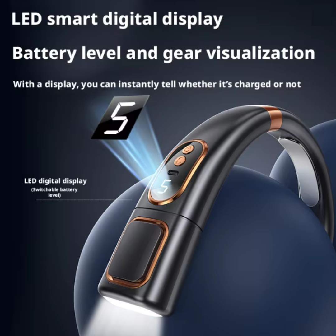 Premium Smart Portable Neck Fan with LED Display, Cooling Ice Ceramic, 5-Speed, Bladeless, Black