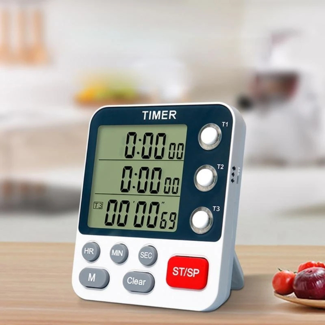 3-Channel Digital Kitchen Timer with LCD Display, Countdown and Stopwatch, Portable