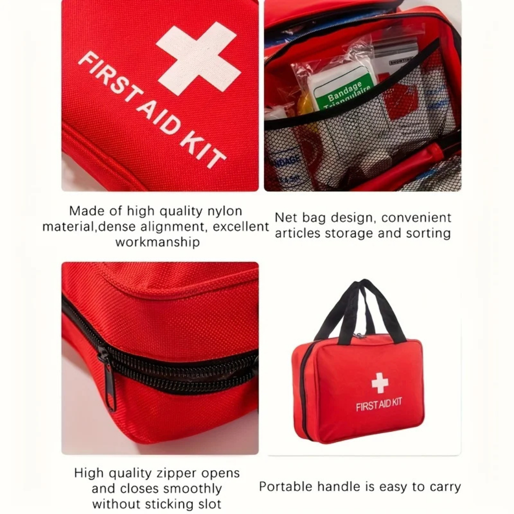260 Piece Portable First Aid Kit Bag with Bandages, Scissors and Emergency Supplies, Red