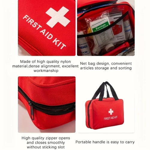 260 Piece Portable First Aid Kit Bag with Bandages, Scissors and Emergency Supplies, Red
