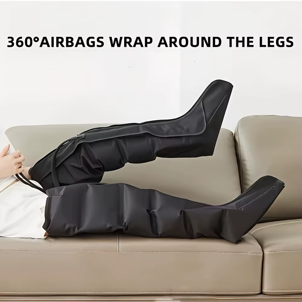 Air Compression Leg Massager Boots (Pair), 6-Airbag Pneumatic, 3-Speed 3-Mode Adjustable