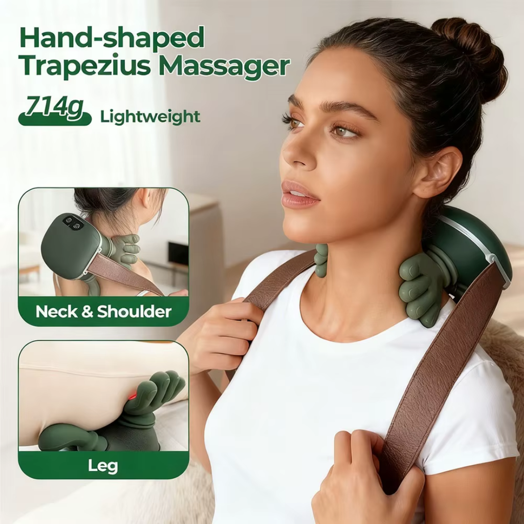 Hand-Shaped Trapezius Neck and Shoulder Massager with Heat, Rechargeable Cordless