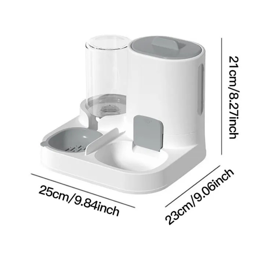 2-in-1 Automatic Pet Feeder and Water Dispenser 1600ml Food, 800ml Water, White and Grey