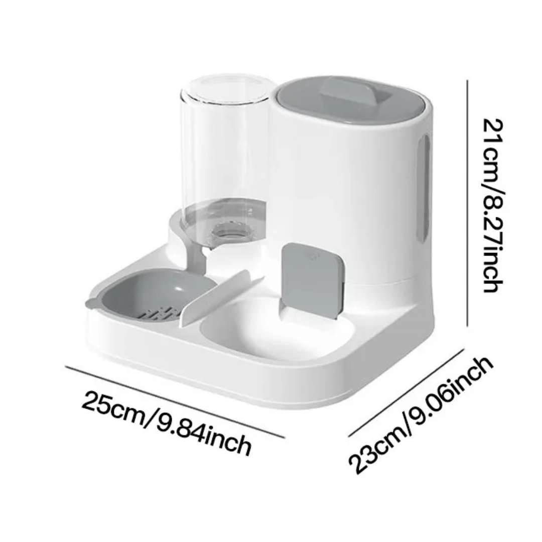 2-in-1 Automatic Pet Feeder and Water Dispenser 1600ml Food, 800ml Water, White and Grey