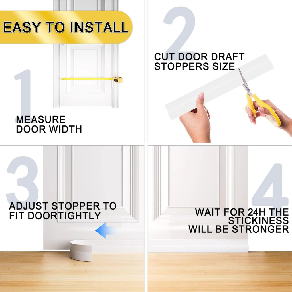 Door Draft Stopper Seal Strip 100cm, Silicone Stripping, Windproof, White
