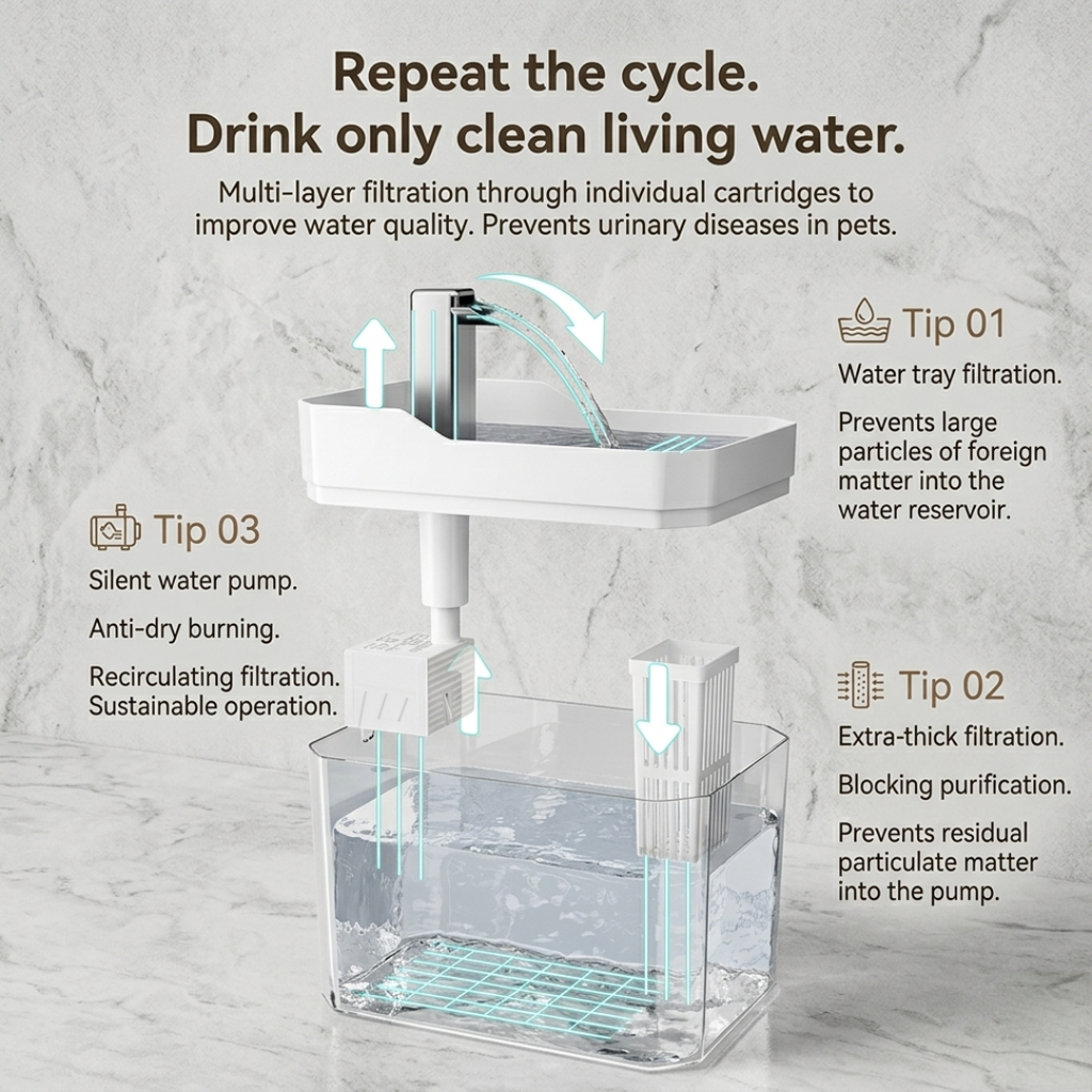 Pet Water Fountain 1.5L Transparent Electric Circulating with Filter and Silent Pump USB Powered