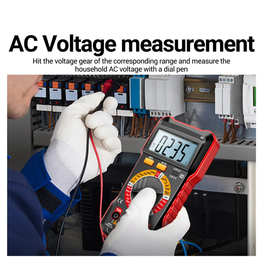 Digital Multimeter with NCV, AC/DC Voltage, Current, Resistance, Capacitance and hFE Tester, Red