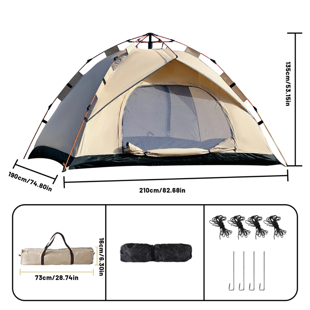 Foldable Pop-Up Camping Tent 210x210cm, Instant Setup Dome Tent with Ventilation, Beige
