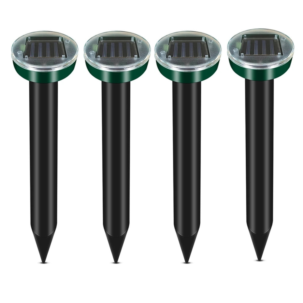 Solar Powered Ultrasonic Pest Repeller Stakes (4 Pack) - Mole, Mouse, and Rodent Deterrent for Garden, Lawn and Yard