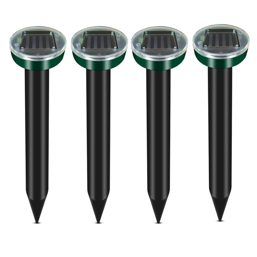 Solar Powered Ultrasonic Pest Repeller Stakes (4 Pack) - Mole, Mouse, and Rodent Deterrent for Garden, Lawn and Yard