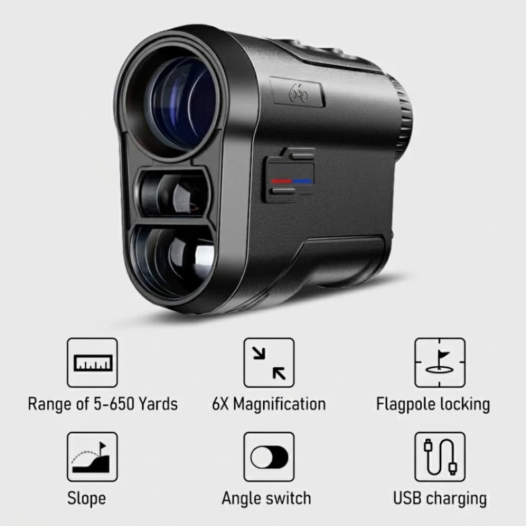 Golf Laser Rangefinder 600m with Slope Compensation, 6x Magnification and USB-C Charging, Black