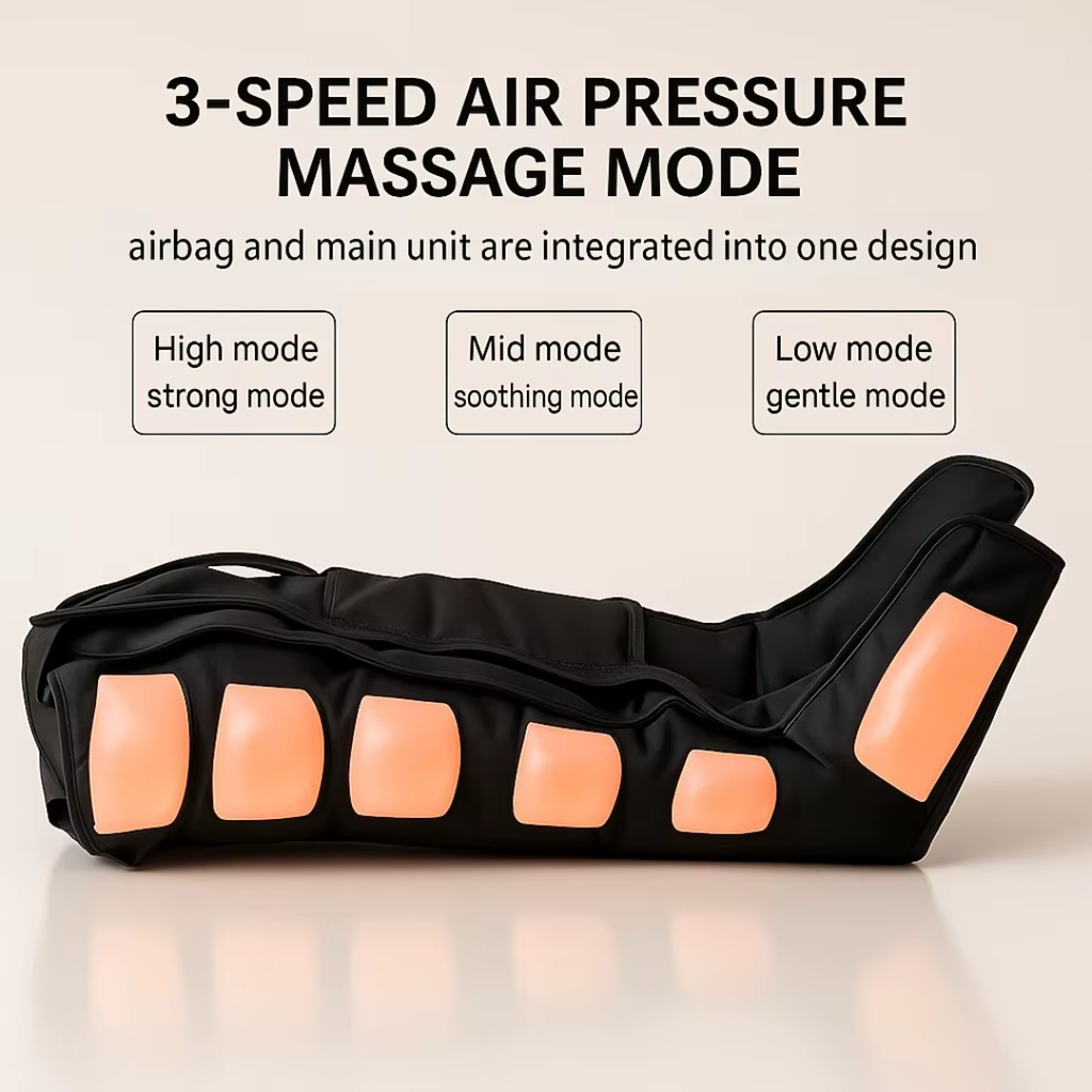 Air Compression Leg Massager Boots (Pair), 6-Airbag Pneumatic, 3-Speed 3-Mode Adjustable