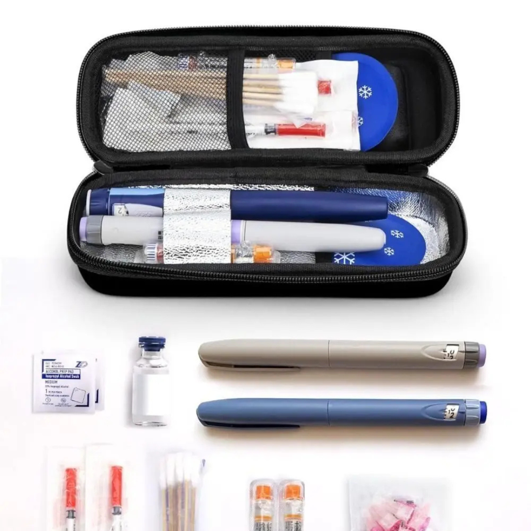 Portable Insulin Cooler Travel Case with Temperature Display and 2 Ice Packs, Blue