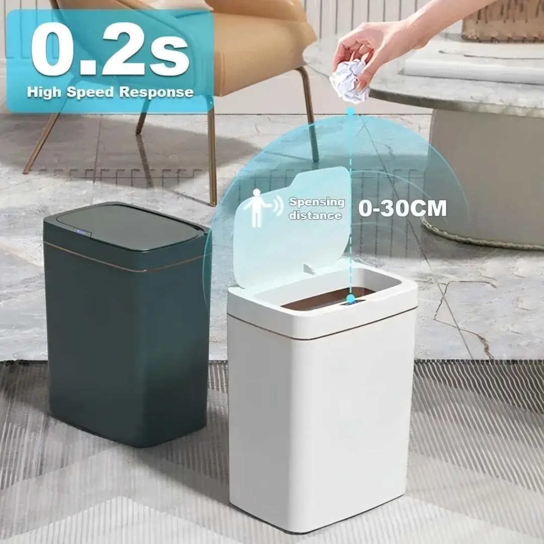 15L Automatic Sensor Rubbish Bin with IPX5 Waterproof Rating, Touchless Lid, Battery Powered, Trash Bin, White