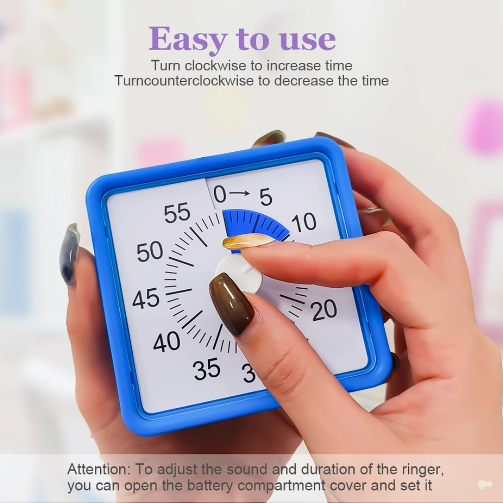 Pomodoro Visual Analog Timer with Silent Movement and Alarm, 60-Minute Countdown, Black