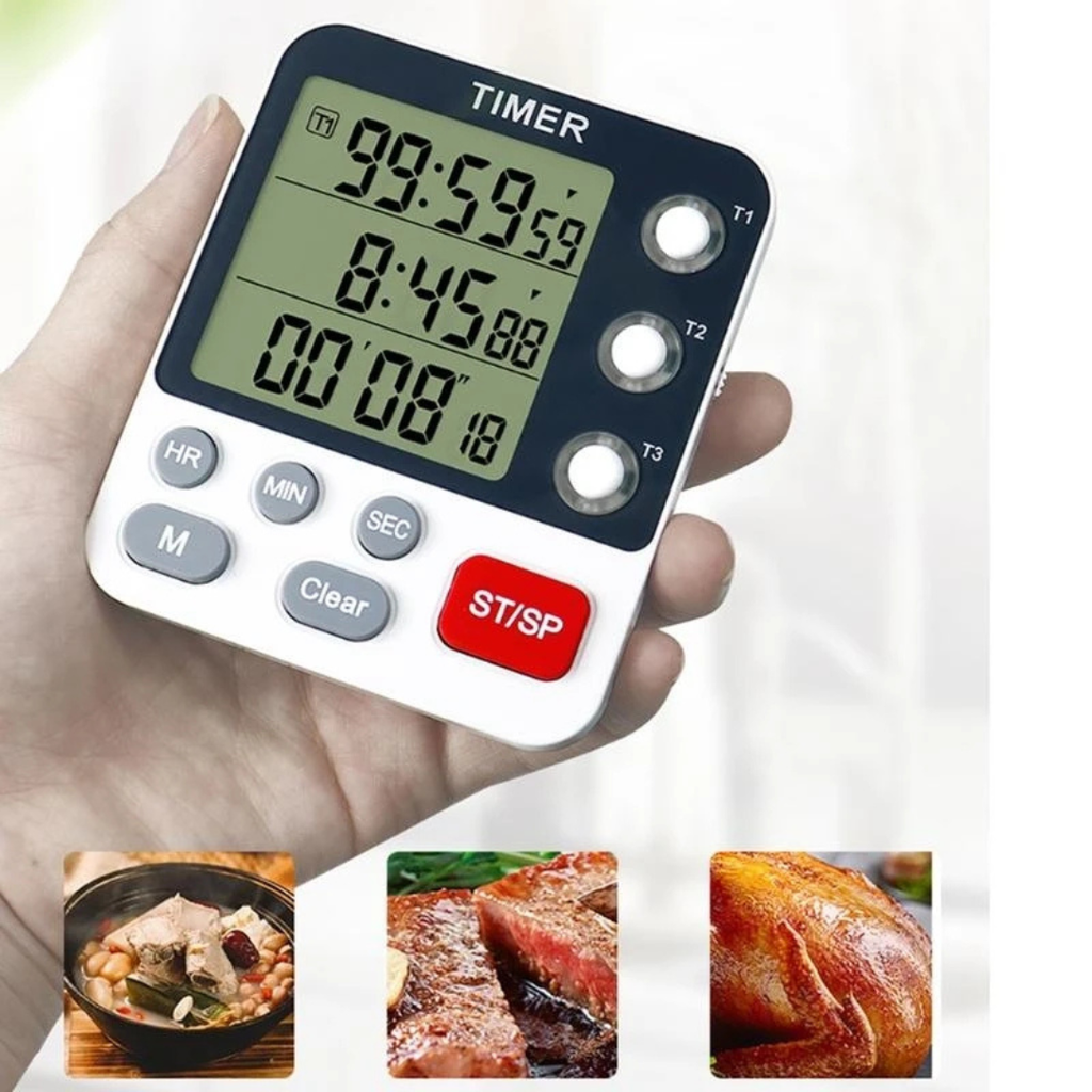 3-Channel Digital Kitchen Timer with LCD Display, Countdown and Stopwatch, Portable