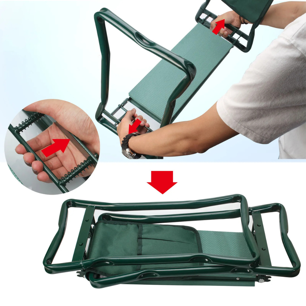 Heavy Duty Foldable Garden Kneeler and Seat with Storage Pouch, Thick EVA Pad, Steel Frame, Green