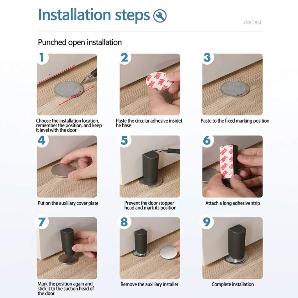 Magnetic Door Stop, Floor Mount, No-Drill Self-Adhesive, Minimalist, Beige