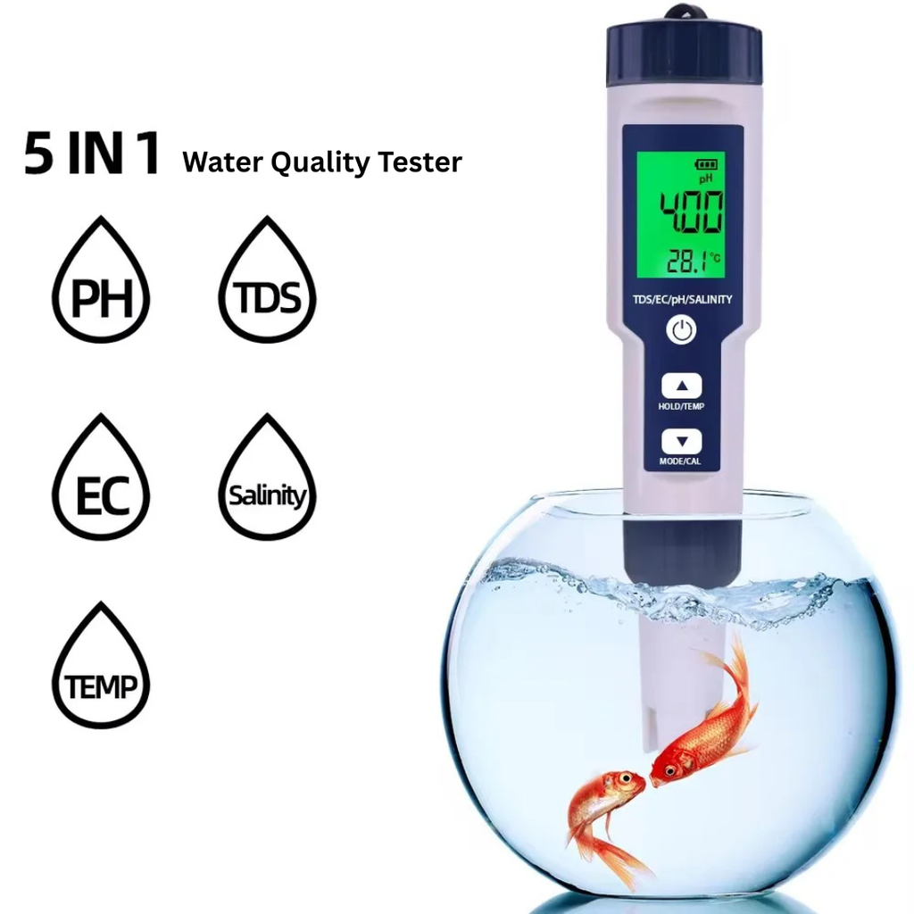 5-in-1 Digital Water Quality Tester Pen pH TDS EC Salinity Temperature with LCD Display