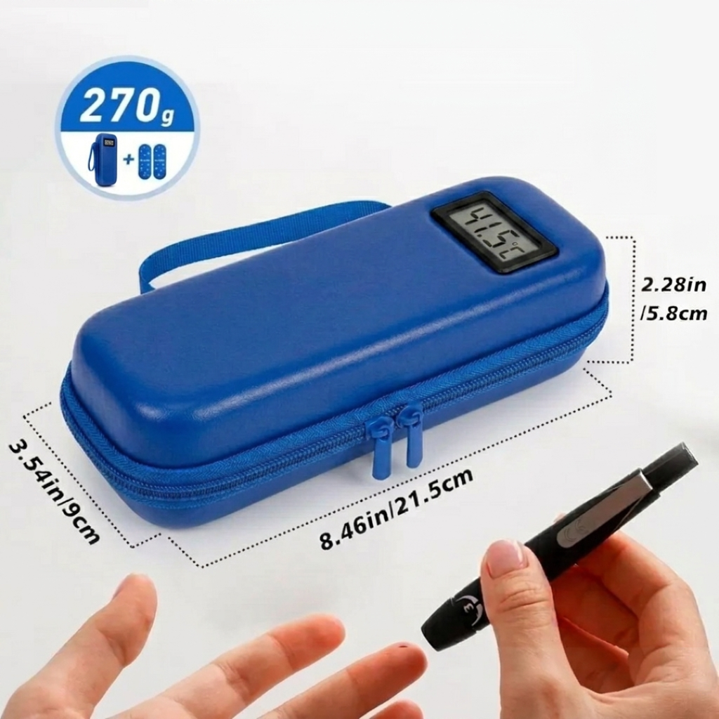 Portable Insulin Cooler Travel Case with Temperature Display and 2 Ice Packs, Blue