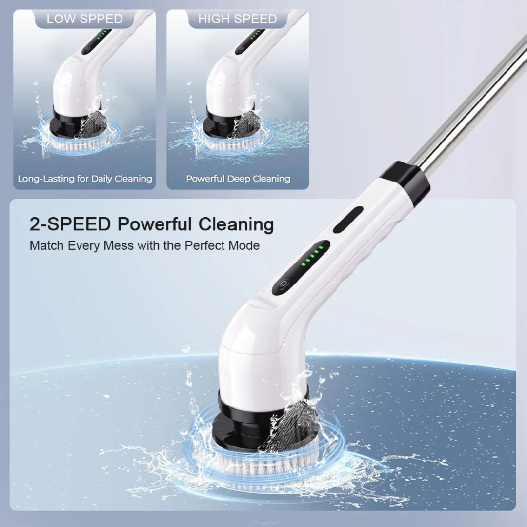 Electric Spin Scrubber 9-in-1 Cordless Cleaning Brush with Adjustable Long Handle White