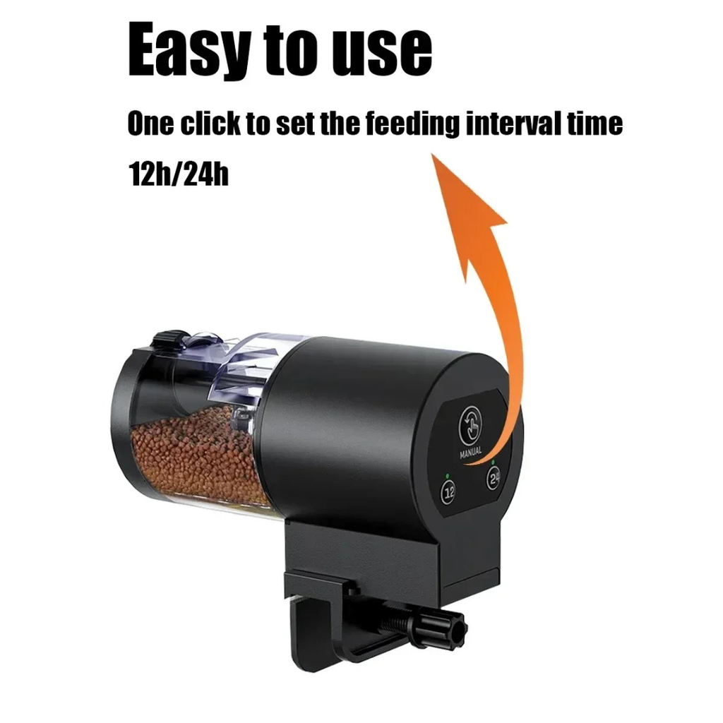 Automatic Fish Tank Feeder 100ml with Timer 12/24/48 Hour Intervals and Adjustable Portion, Black