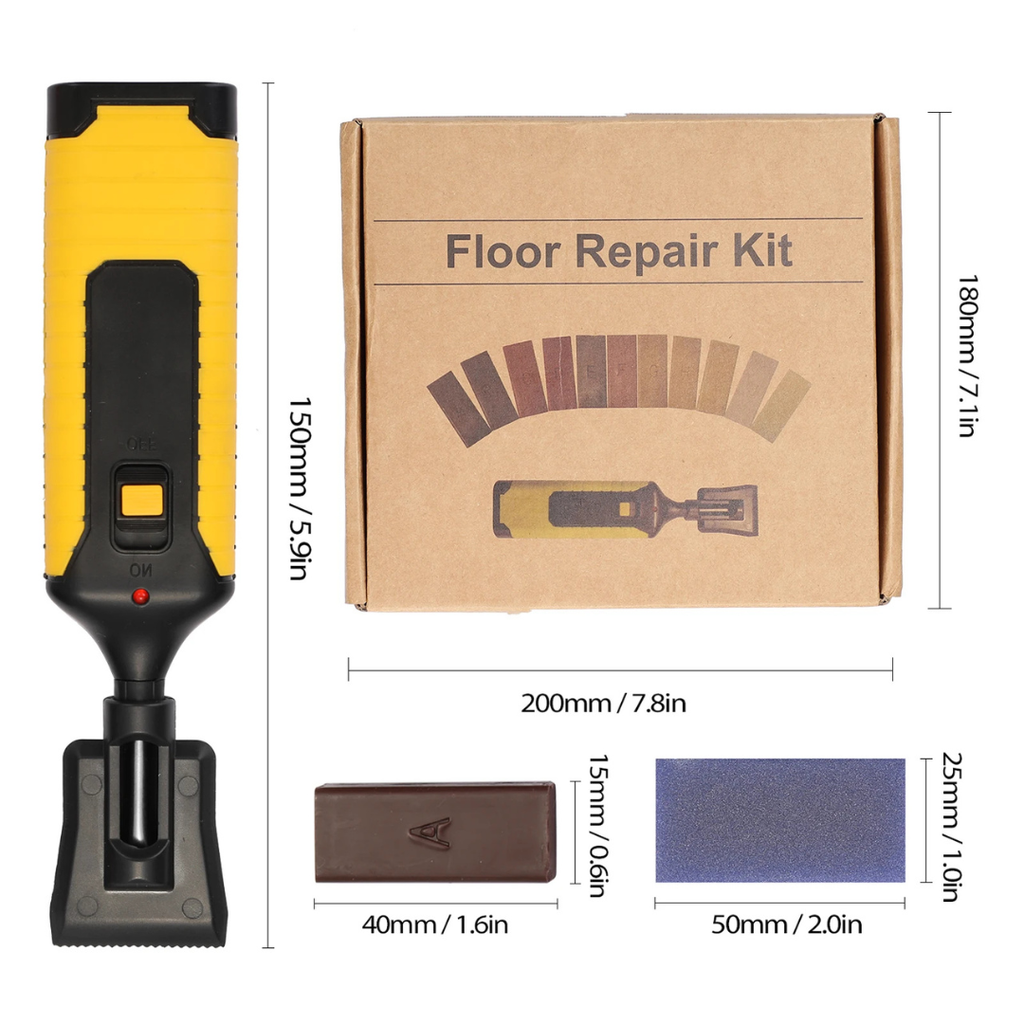 Floor Repair Kit with Hot Melt Wax Application Tool, 11 Wax Blocks, Scrapers and Cleaning Accessories for Laminate, Timber and Furniture