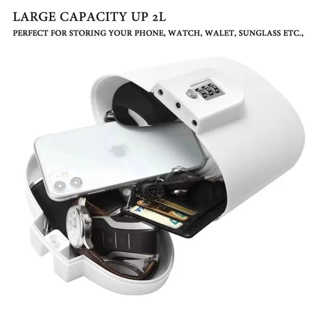 Portable Combination Lock Safe Box 2L with Steel Cable for Beach Pool and Outdoor Use, White