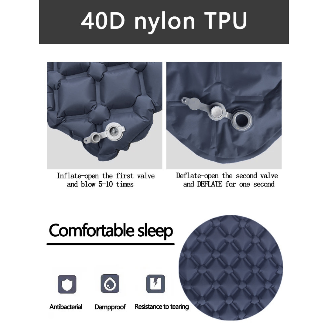 Double Inflatable Camping Mat with Pillows, Built-In Pump, Waterproof, 5cm Thick, 200x120cm, Dark Blue