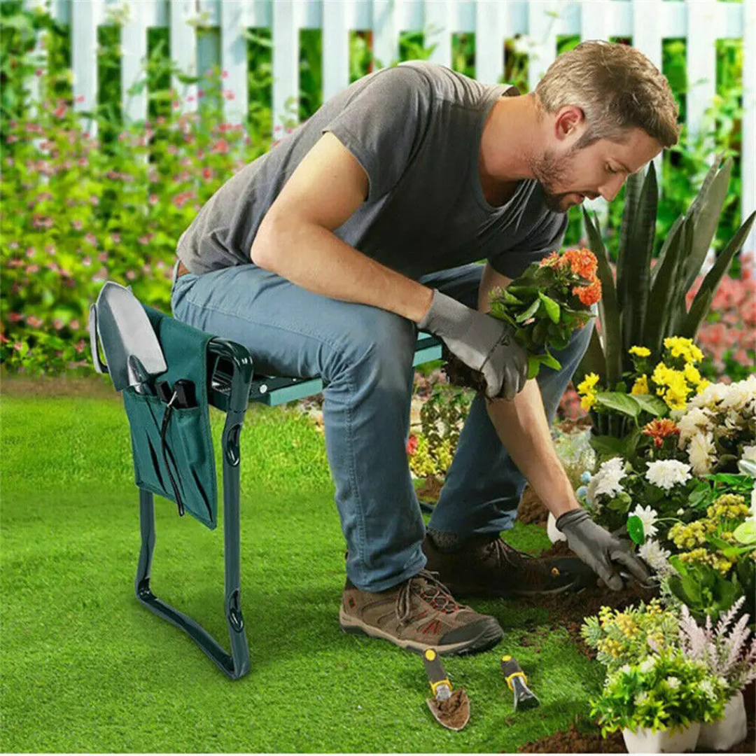 Heavy Duty Foldable Garden Kneeler and Seat with Storage Pouch, Thick EVA Pad, Steel Frame, Green