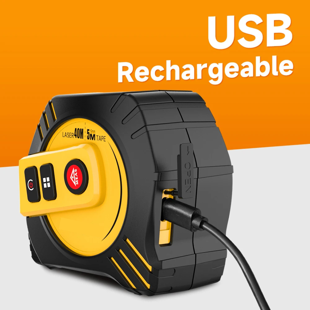 2-in-1 Laser Tape Measure 40M, Digital Distance Meter with 5M Steel Tape, LCD Display, USB Rechargeable