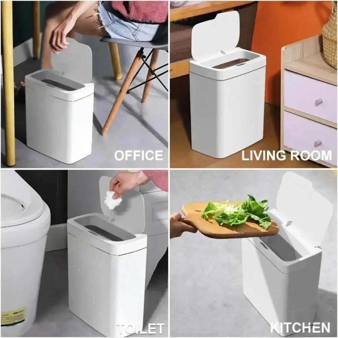 15L Automatic Sensor Rubbish Bin with IPX5 Waterproof Rating, Touchless Lid, Battery Powered, Trash Bin, White