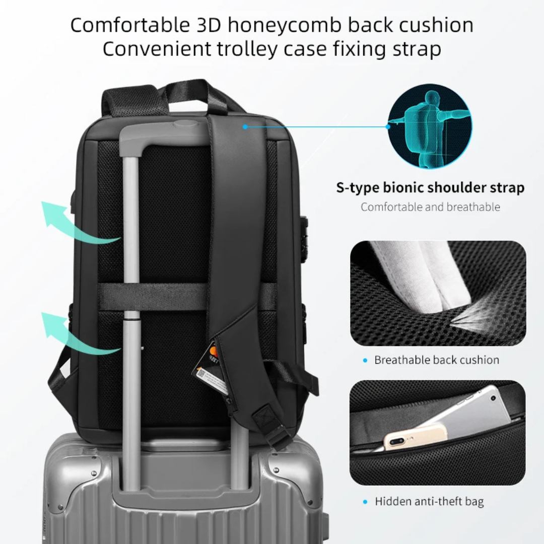 Expandable Water-Resistant and Anti-Theft Business Backpack with TSA Lock and USB Port, 15.6 Inch Laptop, Black