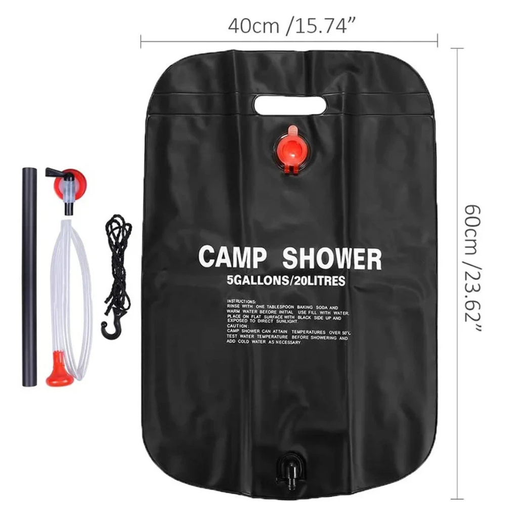 Portable 20L Solar Heated Outdoor Shower Bag with Nozzle for Camping, Hiking and Travel