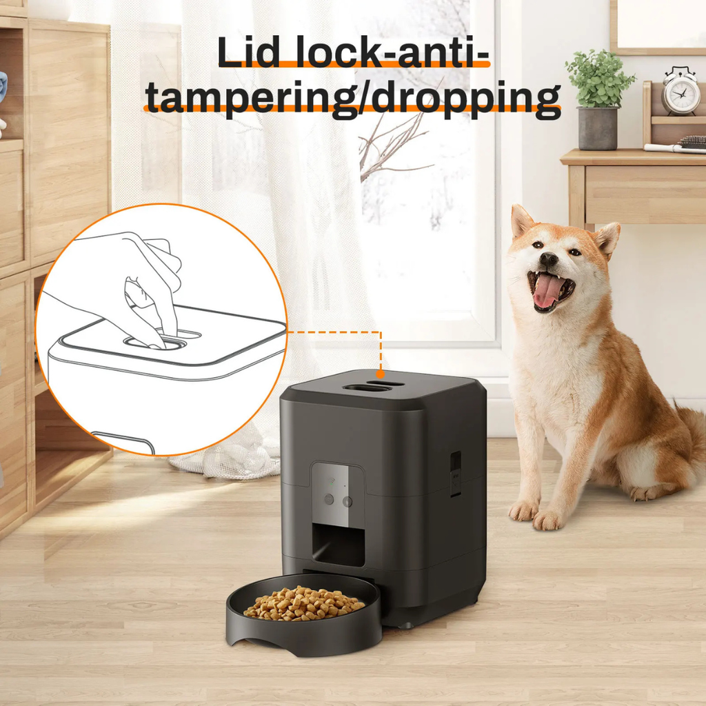 Automatic WiFi Pet Feeder with Programmable Meal Scheduler, Smart Cat Dog Food Dispenser, 2L, Black