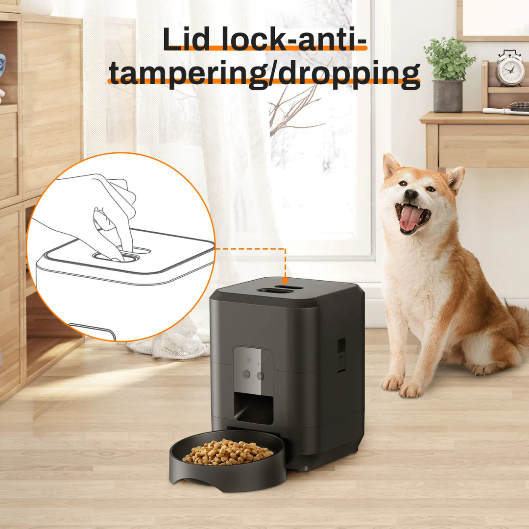Automatic WiFi Pet Feeder with Programmable Meal Scheduler, Smart Cat Dog Food Dispenser, 2L, Black